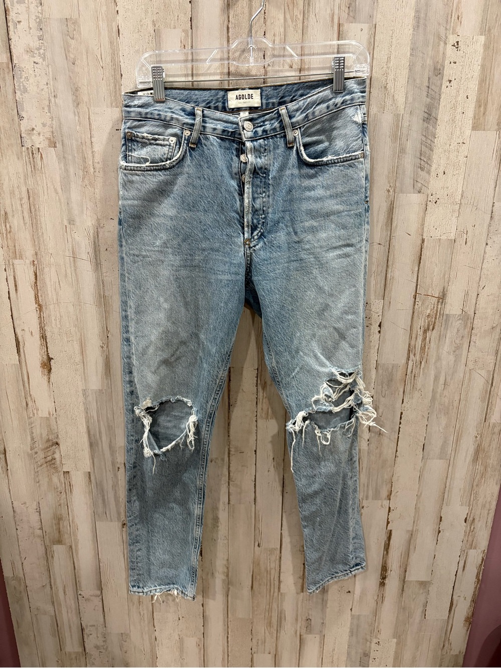 AGOLDE Jamie Classic High Rise Straight Leg Jeans Size 26 Light Wash Distressed